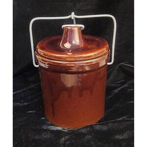 Vintage 1970's Stoneware Crock with Wire Bail Locking Lid